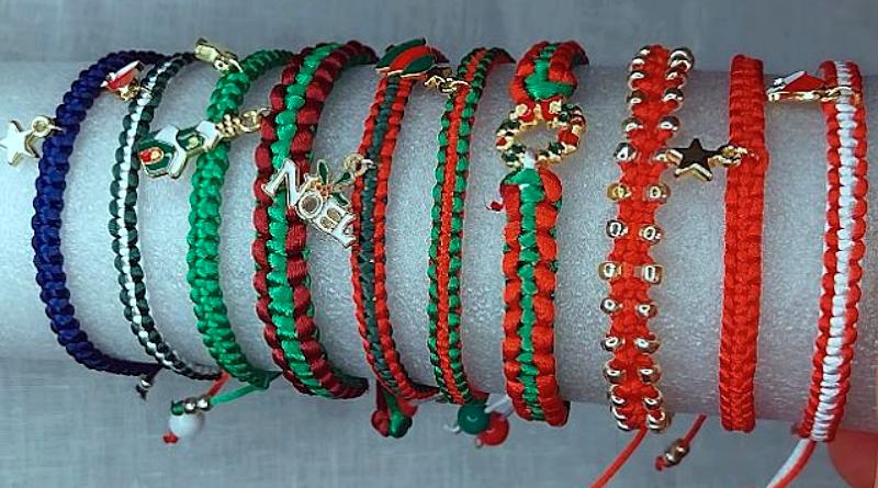 Pulseiras de natal em macramé, com pingente